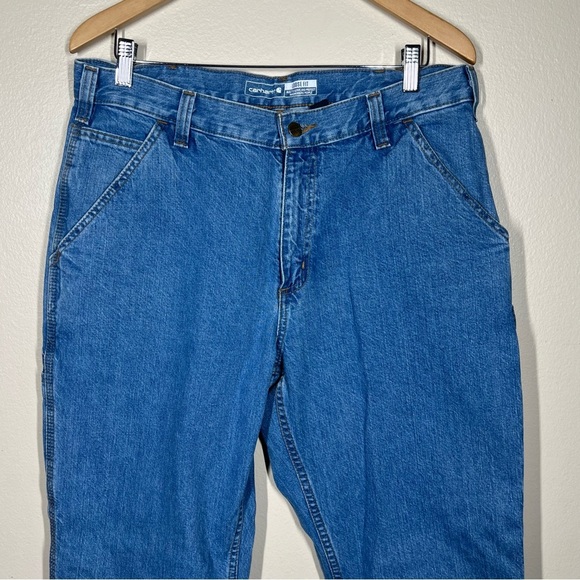 Carhartt Mens Denim Blue Loose Fit Carpenter Jeans Cotton Size 34x30 - Picture 2 of 11
